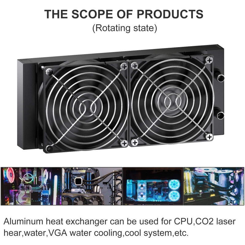 DIYhz Water Cooling Computer Radiator, 12 Pipe Aluminum Heat Exchanger Liquid Cooling Radiator Heat Sink 240mm with Dual Fans for CPU PC Laser Water Cool System DC12V Black - Image 5